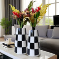 Minimalist Style Black And White Checkered Ceramic Flower Vase, Decorative Plant Pot For Home Bedroom, Living Room, Dining Table