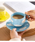 300ML Korean Style Hand Pinched Irregular Ceramic mug Hand-painted Flower Heart Coffee Cup Breakfast Milk Afternoon tea cup Gift