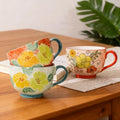 Embossed pure hand-painted ceramic cup beautiful large capacity breakfast cup high value flower tea cup milk oatmeal cup