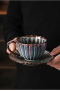 Vintage high-end striped kiln turned ceramic cup, hotel home office milk coffee cup, afternoon tea drinking cup