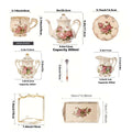 Beautiful ceramic cups with floral patterns, coffee cups, tea sets, water cups. Suitable for family use or afternoon tea.