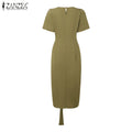 2025 Summer Dress ZANZEA Elegant Women Work OL Dresses Stylish Short Sleeve Slim Fit Party Vestidos Solid Lace Up Sundress Robe