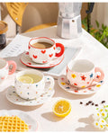 300ML Cute Hand Pinched Irregular Ceramic mug Flower Heart Pattern Coffee Cup Breakfast Milk tea cups Gift For Kids Girls