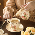 Beautiful ceramic cups with floral patterns, coffee cups, tea sets, water cups. Suitable for family use or afternoon tea.