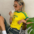 Y2k Five-star Brazil Crop Top Summer Women Aesthetics Baby Tees Gothic Emo Girl Vintage Letter Print Casual Short Sleeve T-shirt