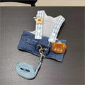 Denim Pet Leash Harness Set, Adjustable German-style Walking Chest Strap, Summer Outdoor Clothes for Cats, Universal for Dogs an
