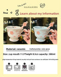 Sakura Relief Ceramic Mug with Spoon Pink Cute High Foot Design for Women Home Use Coffee Cup Souvenir Gift