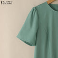 2025 ZANZEA Office Pleated Dresses Summer Women Short Sleeve Work OL Sundress Casual Solid Party Vestidos Knee-length Robe Femme