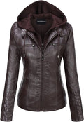 Hooded Leather Jacket Two-Piece Set Removable Large Size Leather Jacket for Women Spring & Fall Outwear for Women Pu Washed Leather