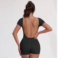 Backless Ribbed Bodysuit for Women Seamless U-Neck Short Sleeve Scoop Neck Jumpsuit Tummy Control Butt Lifting Workout Romper