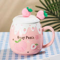 Cute Design With Lid Strawberry Mug Pink Color 450ML Capacity Coffee Mug Heart Art Easy To Clean Porcelain Mug Office Use