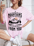Spring Woman Cotton T-Shirts Mountains Setting Sun Printed Short Sleeve Tees Fashion Female Clothes Comfortable Soft Street Tops
