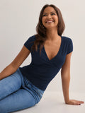 2025 Summer New Fashion Women's T-Shirt Solid-Color Slim-Fit V-Neck Short-Sleeve Top Y2k Clothing