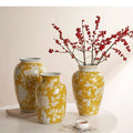 Ceramic Vase Chinese-style Retro Bottle Yellow Blue and White Porcelain Flowerpot Flower Vase Home Decoration Accessories