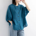 ZOKI Casual Cotton Linen Shirts Oversize Summer Lantern Half Sleeve Tops Summer Korean Loose Mom Button Up Blouse Dropshipping