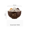 Japanese Creative Ceramic Soup Bowl Cute Cartoon Animals with Lid Cat Bowl Household Instant Noodles Bowl Rice Bowl Tableware