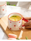 Cute INS style Ceramic Mug Creative Hand-Painted Love Heart Coffee Cup Couples Cup Breakfast Milk tea Mug Valentine's Day Gift