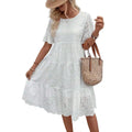 Women's Long Simple Casual Solid Hollow Out Pure Cotton Holiday Style High Waist Fashion Mid-Calf Summer Dresses NEW Vestidos