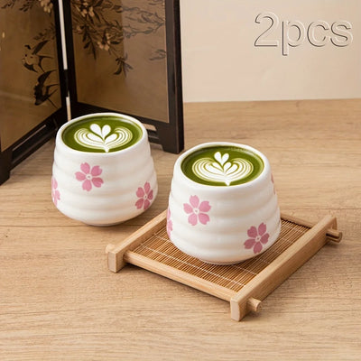 2pcs 160ml/5.4oz cute cherry blossom tea cup, handleless Chinese ceramic tea cup coffee cup, suitable for hot chocolate, milk