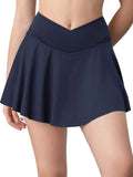 CHRLEISURE Crossover Tennis Skirt for Women Pleated Skirt with Pockets Elastic Golf Skorts Athletic Sports Shorts Activewear