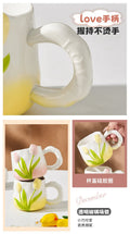 Tulip Ceramic Mug with Lid & Spoon 400ml Coffee Tea Cup, Valentine's Day/Teachers Day Gifts for Couples, Women, Home Office Use