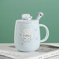 Cat-themed ceramic mug with lid and spoon cartoon style perfect for office or home use coffee cup mugs mug glass mug cup  mugs