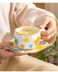 300ML Cute Hand Pinched Irregular Ceramic mug Flower Heart Pattern Coffee Cup Breakfast Milk tea cups Gift For Kids Girls