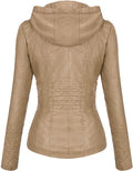Hooded Leather Jacket Two-Piece Set Removable Large Size Leather Jacket for Women Spring & Fall Outwear for Women Pu Washed Leather