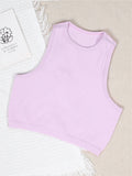Women Casual Basic Sleeveless Rib-Knit Crop Tank Top Summer Casual Skinny Vest Solid Color Round Neck Camisole