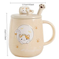 Cat-themed ceramic mug with lid and spoon cartoon style perfect for office or home use coffee cup mugs mug glass mug cup  mugs