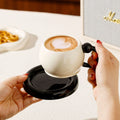 OANKR Ceramic Tea Coffee Cup Set, 180ml Coffee Mug with Saucer and Stainless Steel Spoon for Latte, Cappuccino, Americano Gift