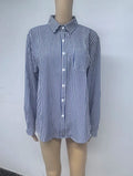 Classic Blue Striped Shirt Women 2026 Spring Streetwear Vintage Long Sleeve Blouses Female Casual Loose Single-Breasted Shirts