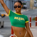 Y2k Five-star Brazil Crop Top Summer Women Aesthetics Baby Tees Gothic Emo Girl Vintage Letter Print Casual Short Sleeve T-shirt