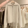 Zipper 100% pure cashmere cardigan ladies knitted coat thickened sweater lapel loose autumn and winter.