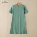 2025 ZANZEA Office Pleated Dresses Summer Women Short Sleeve Work OL Sundress Casual Solid Party Vestidos Knee-length Robe Femme