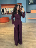 VTKW Women’s Designer 2-Piece Set Single Breasted Blazer High Waist Wide Leg Pants Spring Summer Casual Suit Vacation 2025