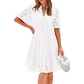 Women's Long Simple Casual Solid Hollow Out Pure Cotton Holiday Style High Waist Fashion Mid-Calf Summer Dresses NEW Vestidos