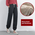 Women's Fleece Lined Joggers Winter Plush Pants High Waist Adjustable Drawstring Lounge Street Comfortable Casual Trousers
