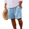 2025 New Summer New Men's Cotton Linen Breathable Shorts Hawaii Beach Pants Male Solid Color Trousers Loose Versatile Streetwear