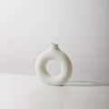 1pc, White/Beige Ceramic Vase  Vases For Decor, Modern Home Decor Vase, Boho Vases For Decor, Circle Vase, Round Vase, Donut Vas