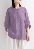 ZOKI Casual Cotton Linen Shirts Oversize Summer Lantern Half Sleeve Tops Summer Korean Loose Mom Button Up Blouse Dropshipping