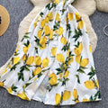 SINGREINY Lemon Print Beach Midi Dress Summer Women Spaghetti Strap A line Backless Split Korean Bohemian Floral Sundress