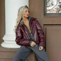 Zekye Spring Summer Women Jackets Fashion Lapel Zipper Long Sleeve Female Coats Lady Street Outwear Burgundy Leather Jacket