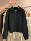 Zipper 100% pure cashmere cardigan ladies knitted coat thickened sweater lapel loose autumn and winter.