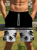 Summer Coconut Tree Pattern Swim Trunks for Men Fashion Beach Vacation 3D Printed Hawaiian Short Pants Loose Breathable Shorts