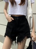 Aoaiiys White Jean Shorts for Women Ripped Jeans High Waisted Denim Shorts Y2k Tassel Wide Leg Hot Shorts Summer Streetwear