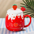 Cute Design With Lid Strawberry Mug Pink Color 450ML Capacity Coffee Mug Heart Art Easy To Clean Porcelain Mug Office Use