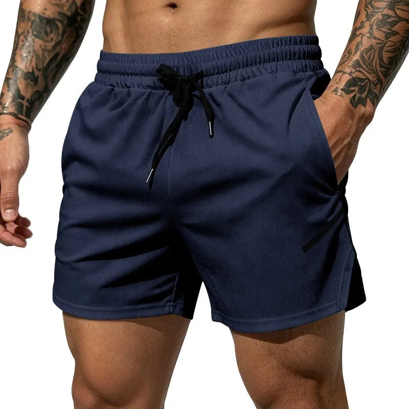 Men's new breathable mesh quick-drying sports shorts with a drawstring waistband, suitable for casual and fashionable sports wea