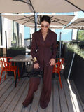VTKW Women’s Designer 2-Piece Set Single Breasted Blazer High Waist Wide Leg Pants Spring Summer Casual Suit Vacation 2025