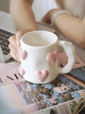3D Heart-shaped Design Vintage Ceramic Mug, Cute Large Capacity, 3D Embossed Coffee Cup, Kitchen Drinkware Set